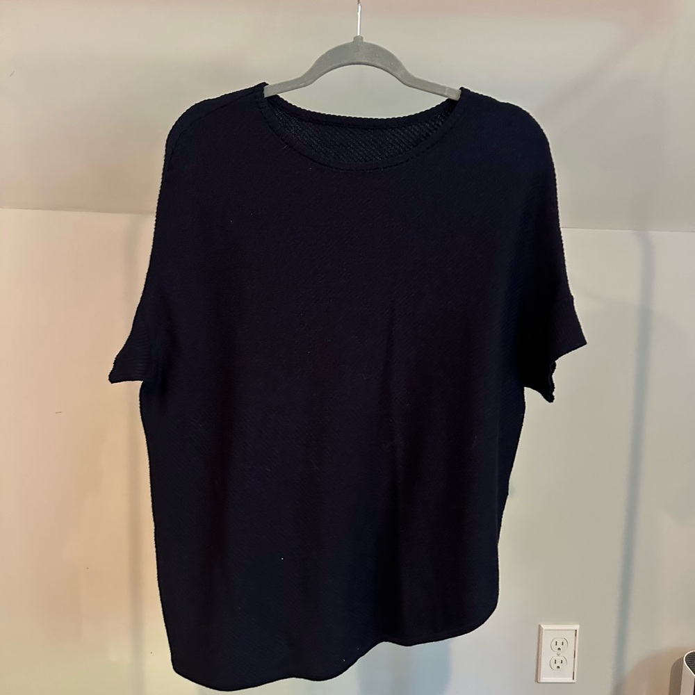 St. John Asymmetrical Wool Blend Short Sleeve Sweater